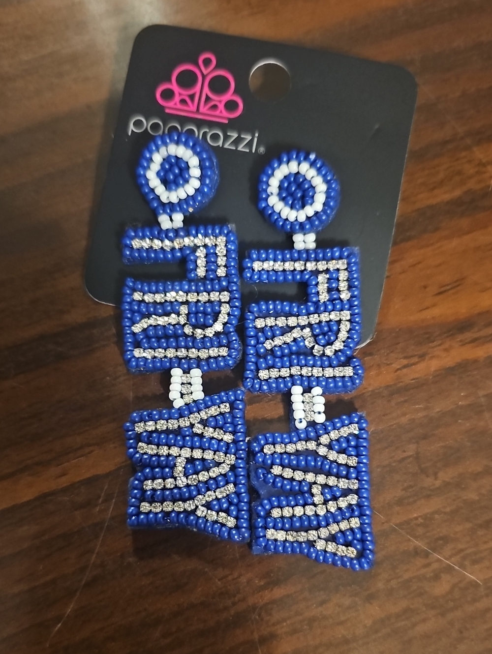 paparazzi Blue Beaded 'FRI YAY" Statement Earrings with Crystal Accents